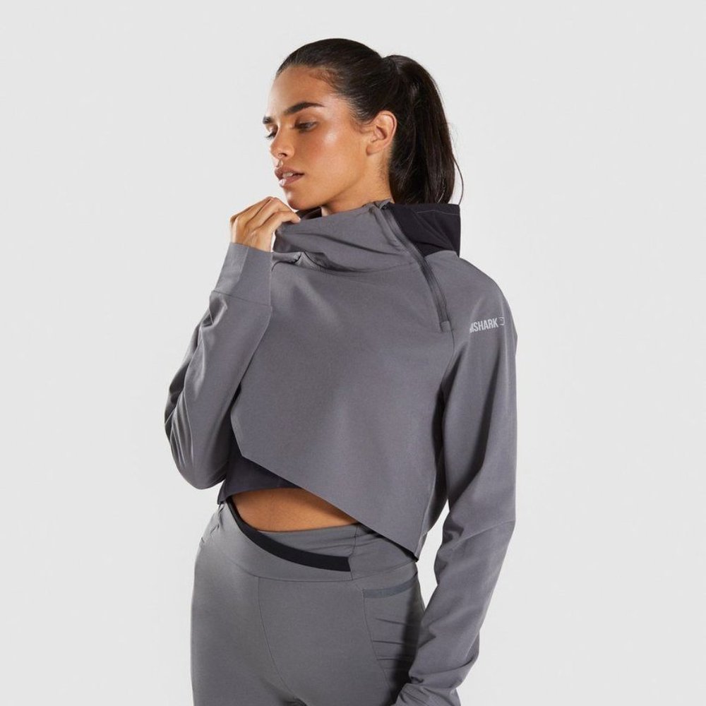 NWOT Gymshark Asymmetric Performance Hoodie - Smokey Grey/Black - Medium